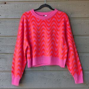 H&M Divided Groovy Wavy Stripe Retro Knit Sweater Medium Pink Orange